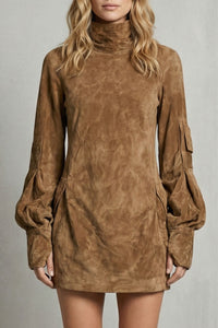 Marcella – High Neck Silhouette – Mini Dress with Suede Effect