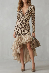 Lioraé – Midi Dress with Ruffled Hem – Leopard Print