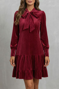 Valeriane – Bow Tie Detail – Mini Corduroy Dress
