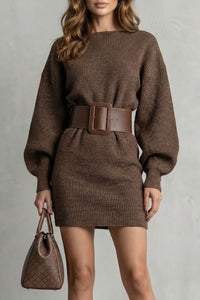 Aderisse – Structured Knit Mini Dress – Belt Included