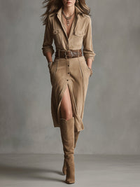 Zoe | Brown Suede Midi Dress
