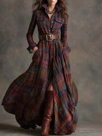 Isabel | Plaid Maxi Dress with Belt
