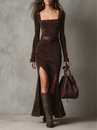 Hannah | Maxi abito in camoscio sintetico