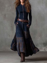 Annalise | Maxi abito scozzese con bottoni