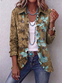 Sundara™ | Giacca vintage a balze con stampa floreale sfumata in stile boho