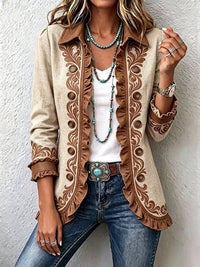 Dawncroft™ | Giacca vintage bohémien a fiori con volant