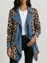 Sherilyn™ | Giacca midi a pannelli in denim lavato e stampa leopardata