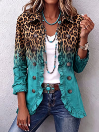 Elspeth™ | Giacca blazer con volant e fantasia leopardata sfumata