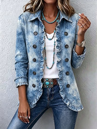 Jemison™ | Giacca in stile boho con stampa botanica vintage sfumata e dettagli a volant